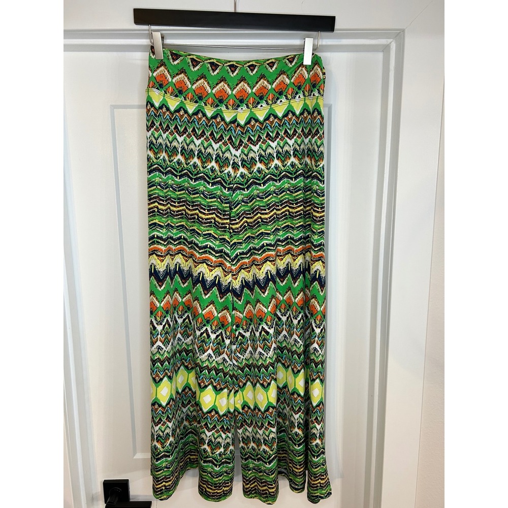 Coco Bianco Green Geometric Chevron Print Wide Leg Palazzo Pants Size M‎ Boho